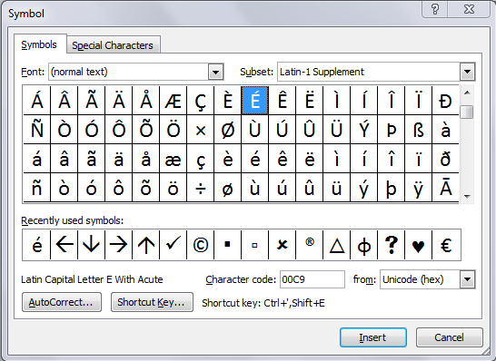 Typing Special Characters In Word Letter